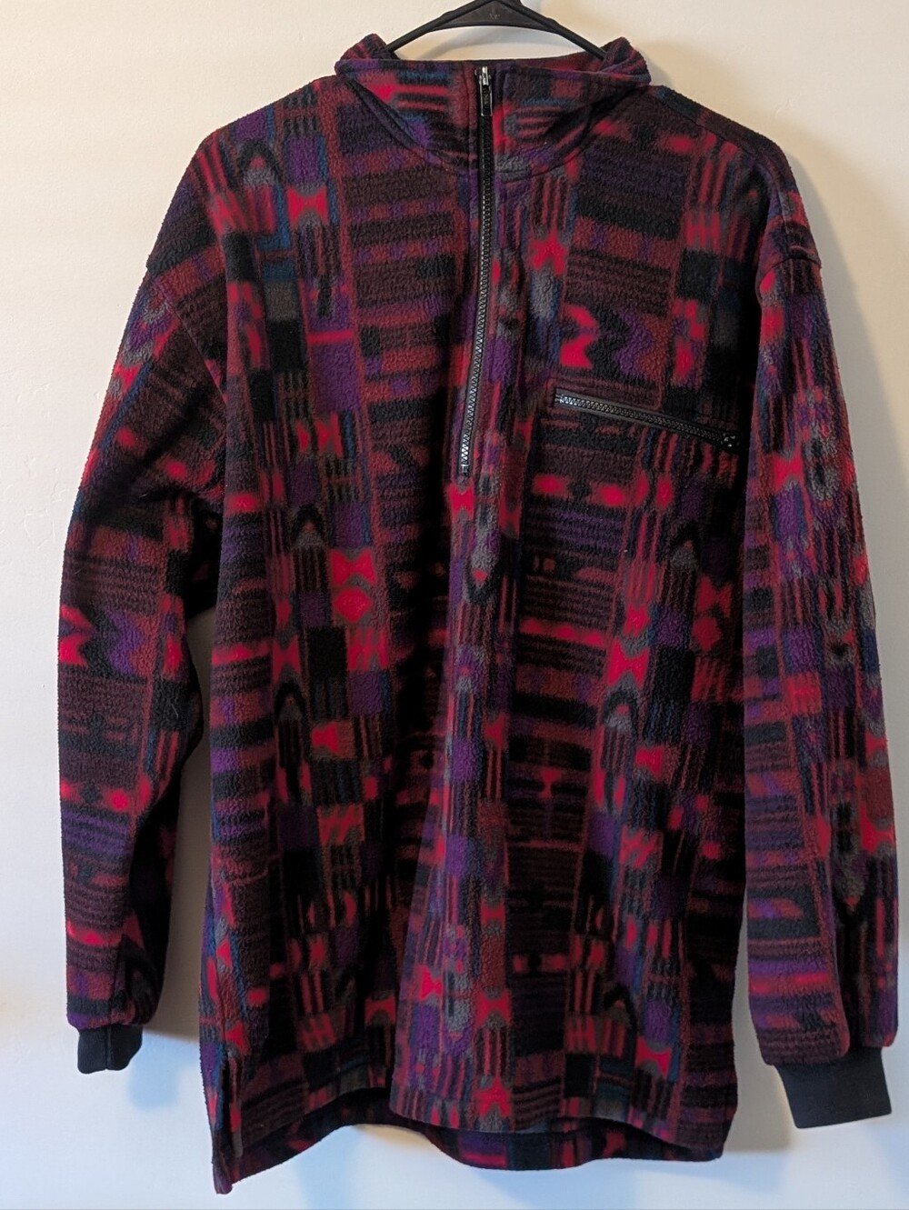 Vintage 90s Grenadier Aztec Geometric Print Quarter-Zip Fleece Pullover - Men's